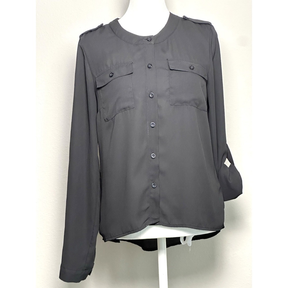 Monteau Women's Black Longsleeve Blouse With Roll up Sleeves Size (S)